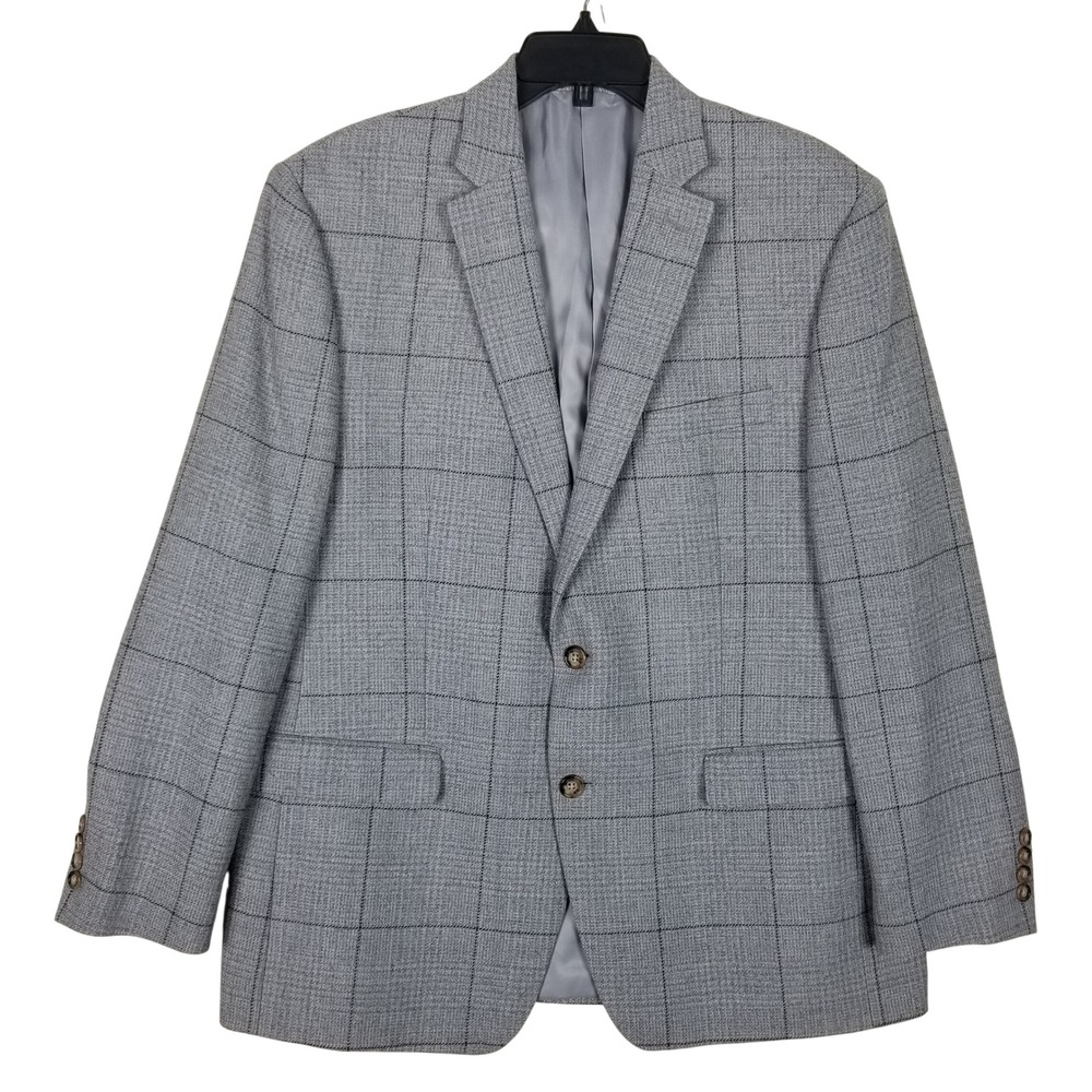 Lauren Ralph Lauren Blazer Mens 44R Grey Windowpane Wool‎ Blend Sport Coat